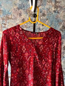 Red Print Bell Sleeve Dress