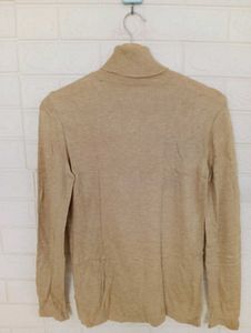 Beige Turtleneck Knit Sweater