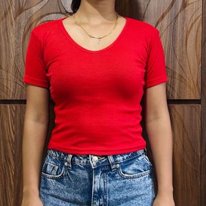 Red Ribbed T-Shirt