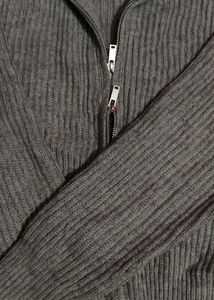 Ribbed Zip-Up Knit Cardigan