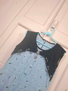 Blue Floral Dress with Vest