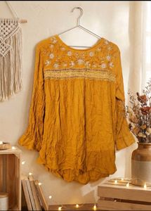 Embroidered Mustard Top