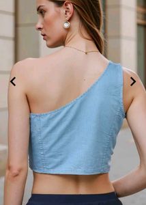 Denim One-Shoulder Crop Top