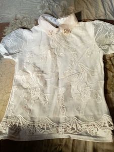 Pearl And Diamond Embedded White Top