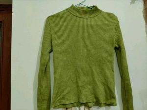Green Ribbed Mock Neck Top