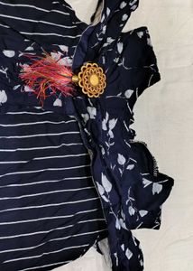 Striped Girls Dress with Floral Accent