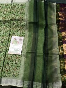 BrandNew Green AjrakhDigitalPrint Saree WithBlous