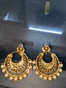Elegant Gold &amp; Pearl Chandbali Earrings