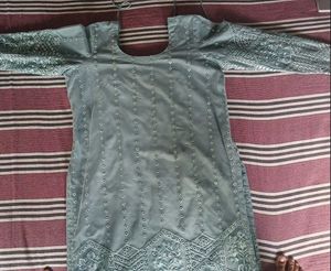 Mirror Work Powder Blue Full Sleeve Kurti