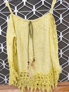 Yellow Crochet Detail Top