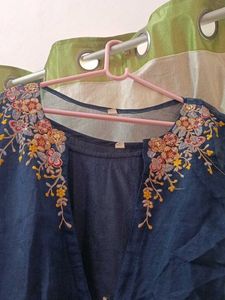 Embroidered Blue Top with jacket and bottom