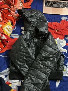 Black Quilted Hooded Jacket