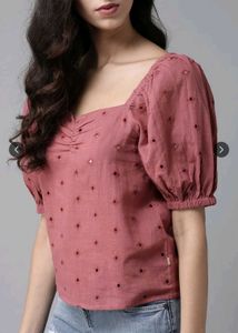 women mauve cotton schiffli embroidered top