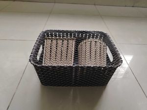 New Set Of Three Plastic Baskets Brown Beige
