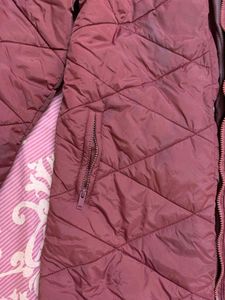 Women Burgundy Quilted Hooded Jacket