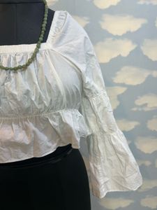 White Crop Top with Bell Sleeves