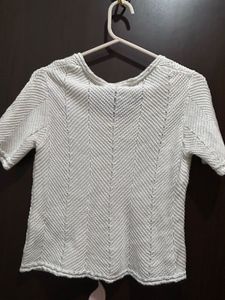 White Knit Short Sleeve Top Size S