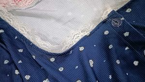 Lace Trimmed Navy Long Sleeve Top