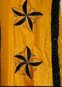 Mustard And Black Embellished Saree