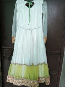 Embellished White &amp; Green Dress