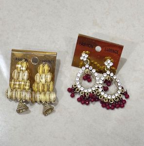 yellow stone & maroon with white diamonds earrings
