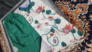 Party Wear 2piece Suit White And Green