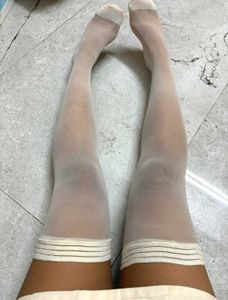 White Striped Thigh High Stockings