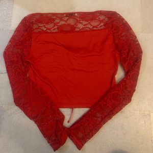 Red Lace Trimmed Top