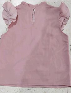 Peach top with white moti beads