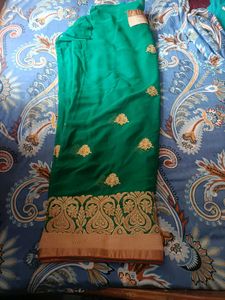 Green &amp; Gold Embroidered Saree