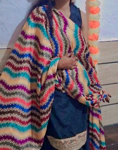 Black Multi Chunni Suit 🖤🩵🤎💜💚🩷❤️