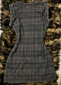 Gray Plaid Mini Dress with Ruffle Detail