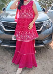 Pink Embroidered Sharara Suit