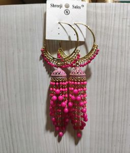 Bold & Beautiful Pink Tassel Jhumka Hoops