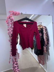 Burgundy Knit Long Sleeve Top