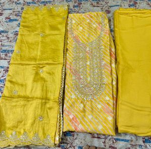 Elegant Yellow Kurta Dupatta Set Material