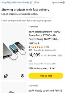 Boat Shroom 27,000mah / 160W At 3600/-⚡⚡