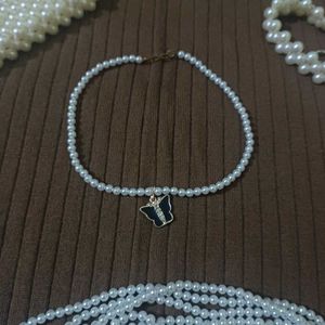Butterfly Pearl Necklace /  Handmade