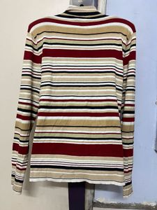 Point Zero Branded Striped Knit Zip-Up Cardigan