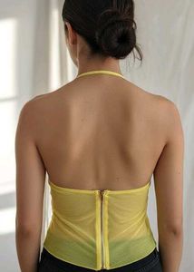 YELLOW SHEER CORSET TOP FOR WOMEN