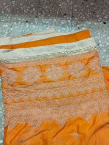 partywear soft orange saree