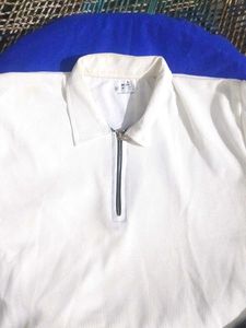 White Corduroy Zip-Up Polo