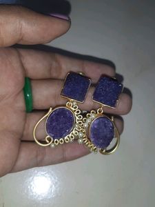 Golden pearl purple earrings