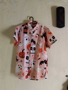 Halloween Print Button Up Shirt