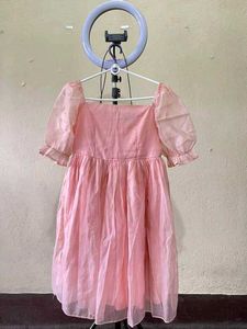 Peach-coloured Solid Woven Fit And Flare Dress