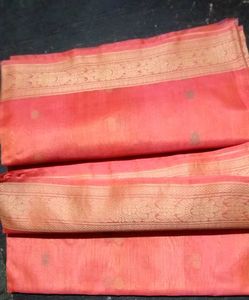 Peach Silk Saree with Gold Border