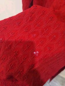 Red Embroidered chikankari Kurti