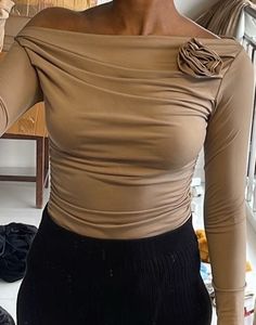 One Shoulder Full Sleeve Beige Bodysuit