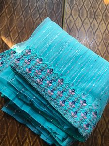 Light Sky Blue 🩵 Net Saree New With Blouse