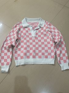 Pink Checkered Knit Top